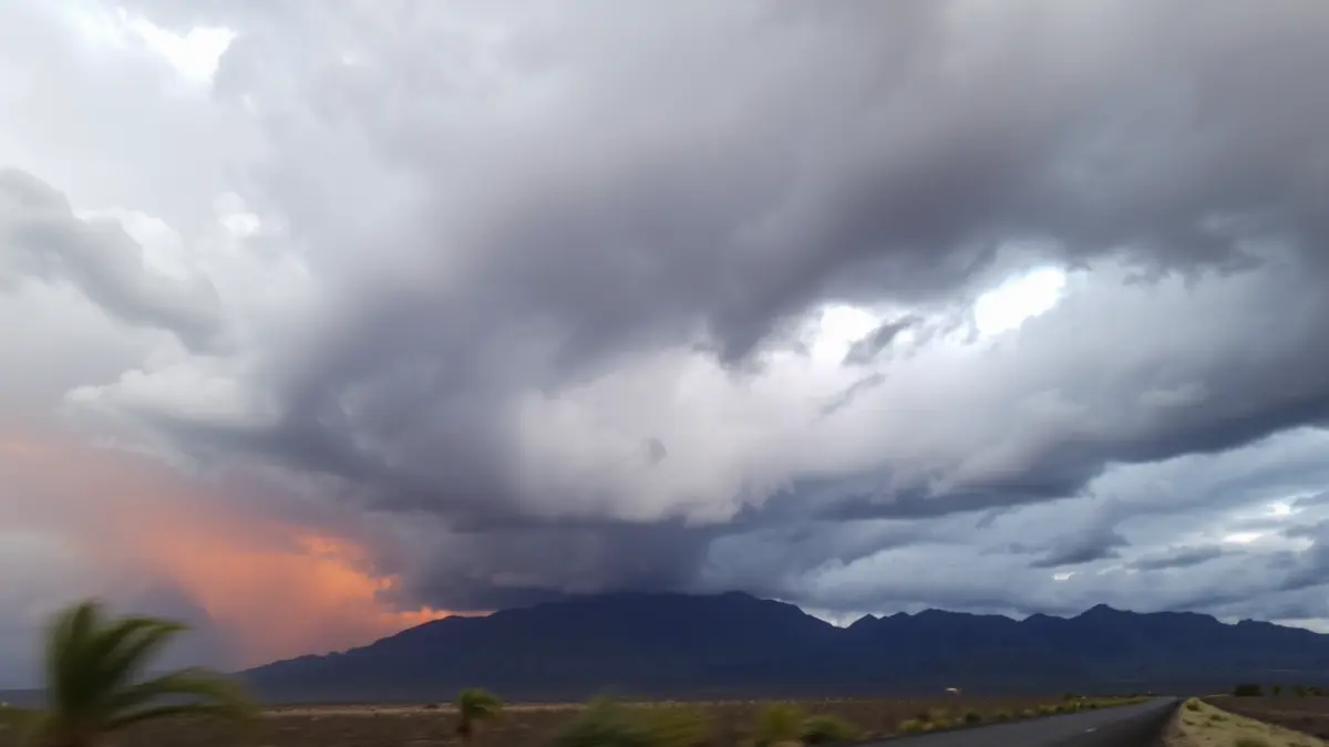 Imagen genérica de un cielo tormentoso con calima sobre un paisaje canario.
