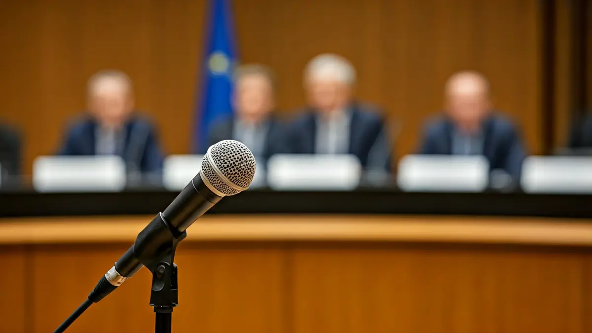 Imagen genérica de un micrófono en un atril durante una conferencia o reunión política.