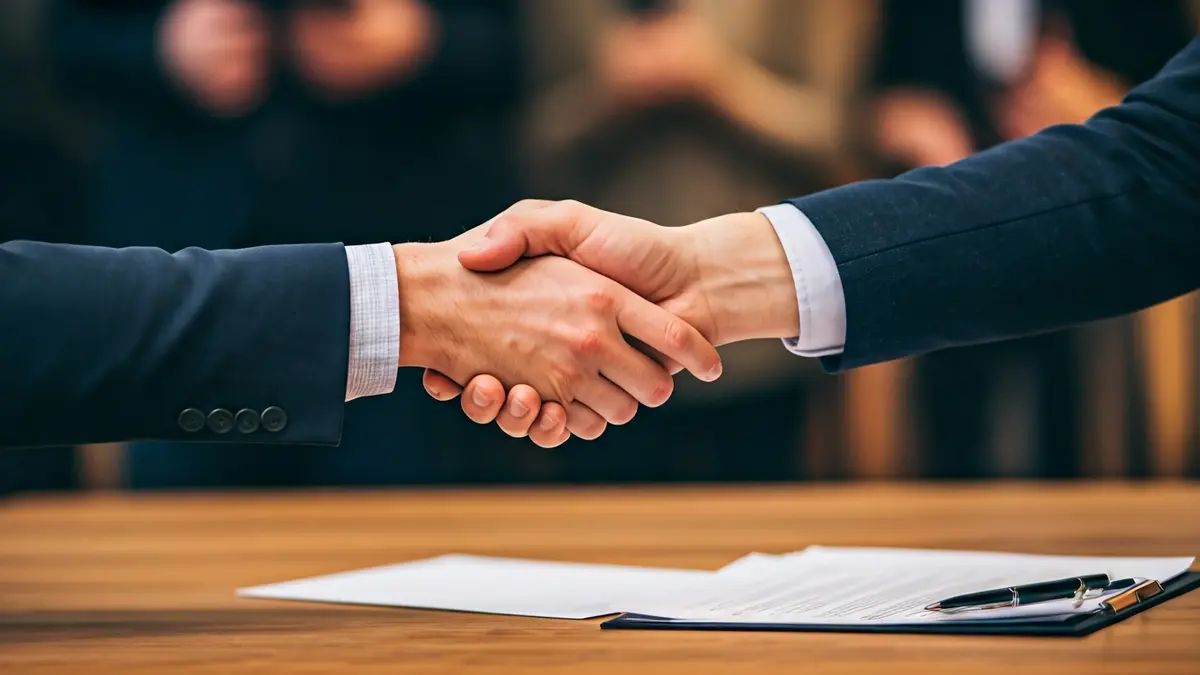 Imagen genérica de dos personas dándose la mano sobre un escritorio, simbolizando un acuerdo político.