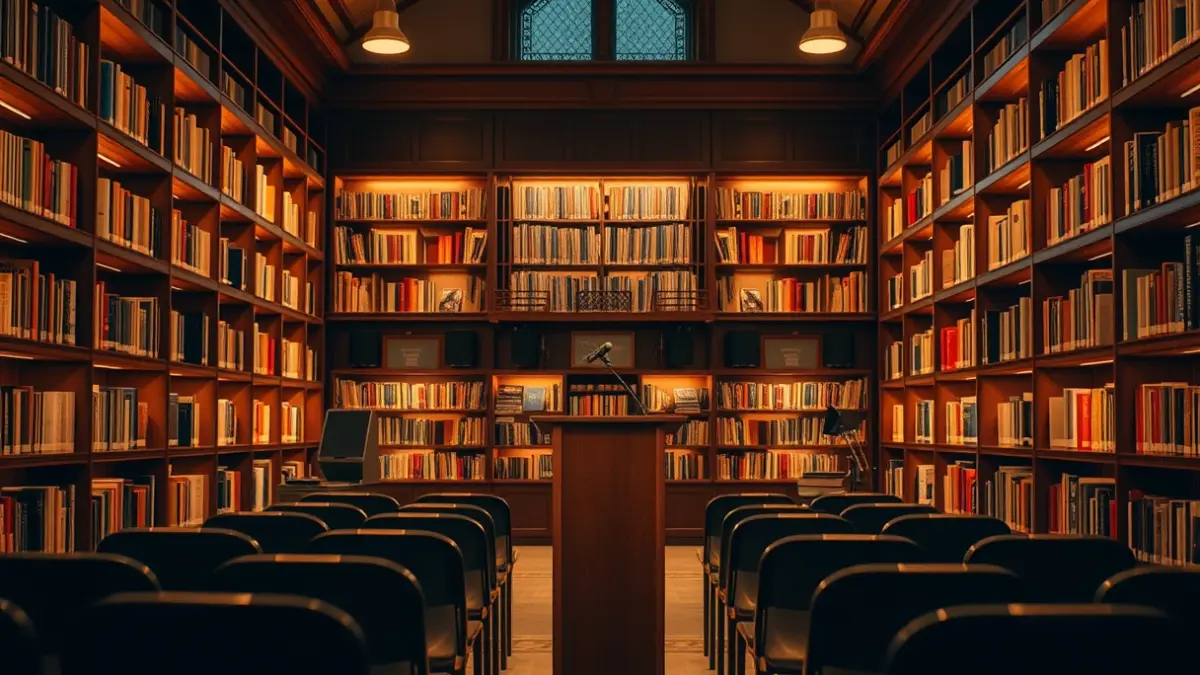 Generic image of a cultural setting, such as a library or presentation hall.