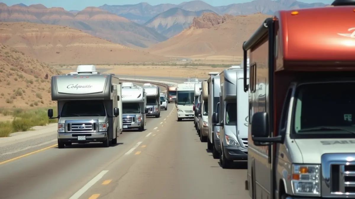 Caravanas y autocaravanas en una autopista de Tenerife durante una protesta.