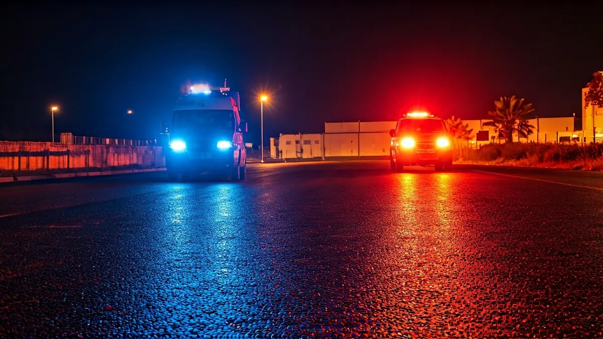 Imagen genérica de luces de emergencia policiales en una zona industrial de noche.