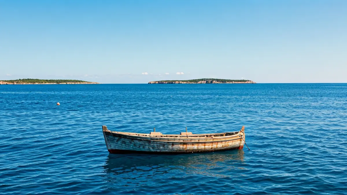 Generic image of a cayuco at sea, approaching the coast.