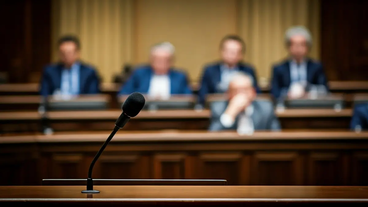 Imagen genérica de un micrófono en un atril en un parlamento, simbolizando el debate político.