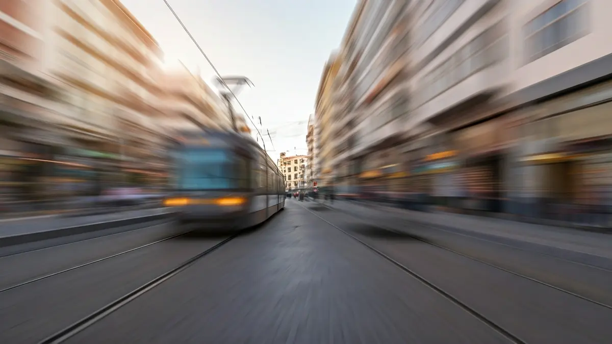 Generic image of a modern public transport system in an urban setting.