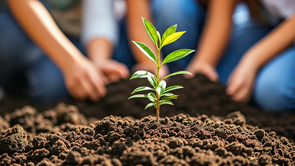 Imagen genérica de un árbol joven siendo plantado, simbolizando reforestación y educación ambiental.