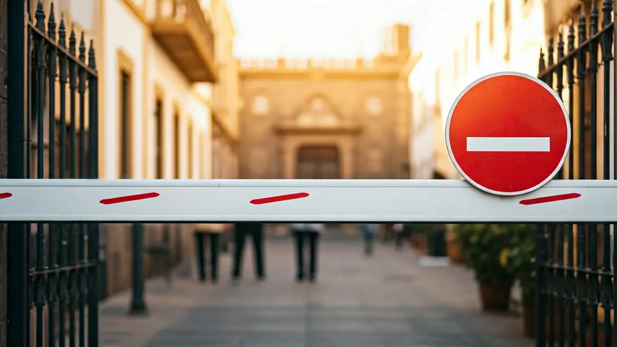 Imagen de una puerta cerrada con un cartel de 'No pasar', simbolizando el cierre de un centro.