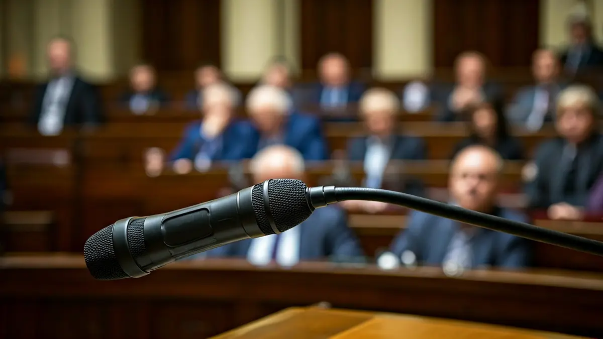 Imagen genérica de un micrófono en un podio parlamentario, simbolizando el debate político.