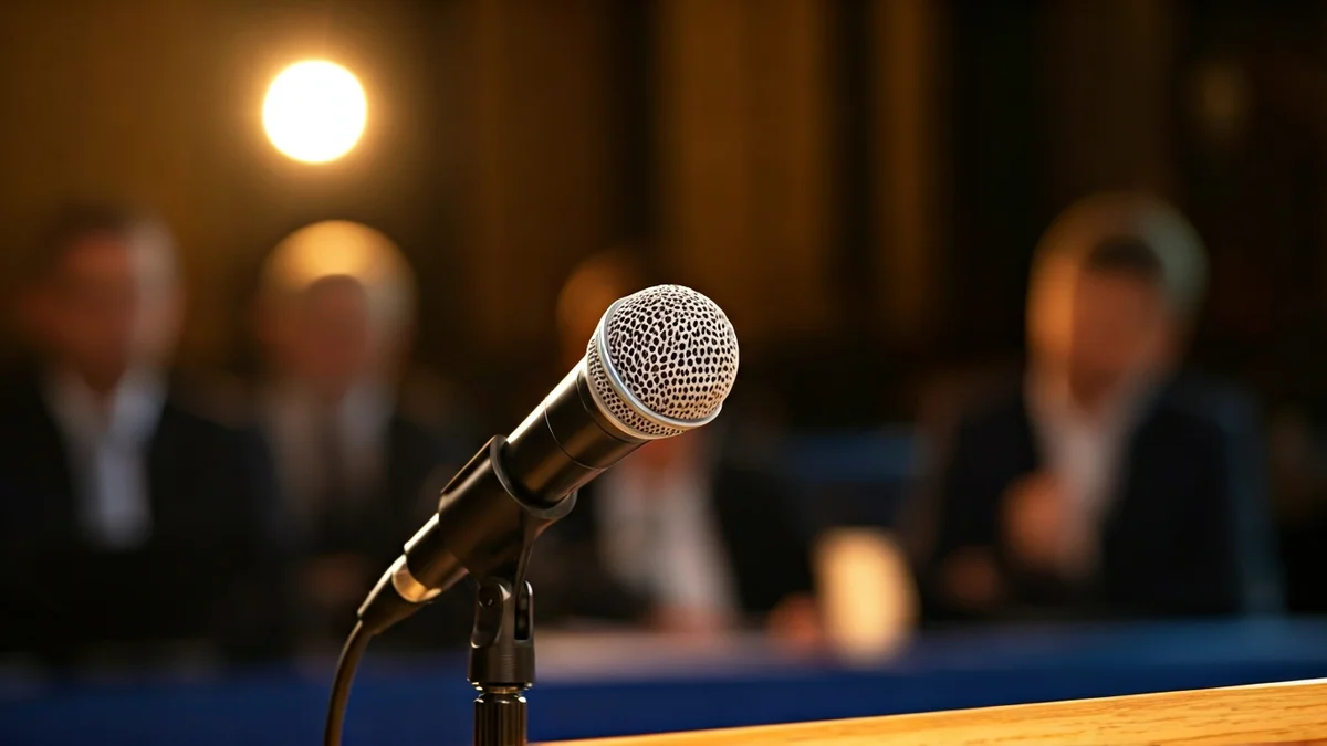 Imagen genérica de un micrófono en un podio durante un debate político.