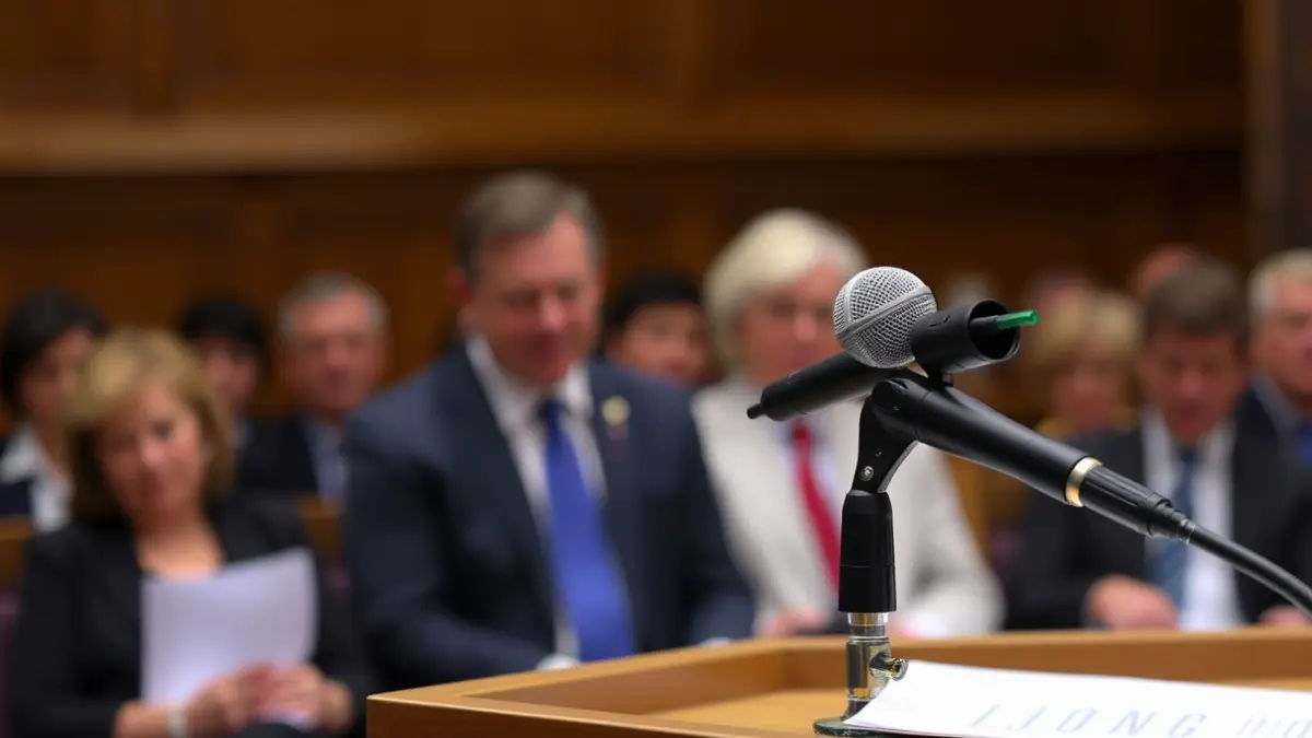 Generic image of a microphone on a podium, symbolizing a parliamentary debate.