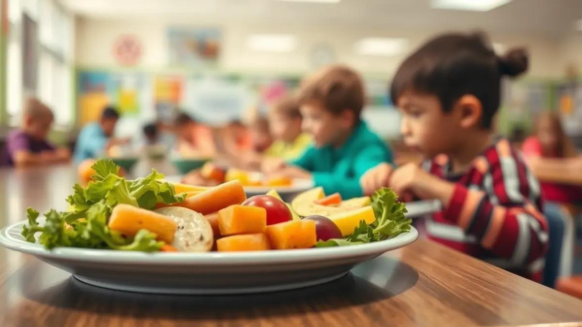 Imagen genérica de un comedor escolar con comida saludable.