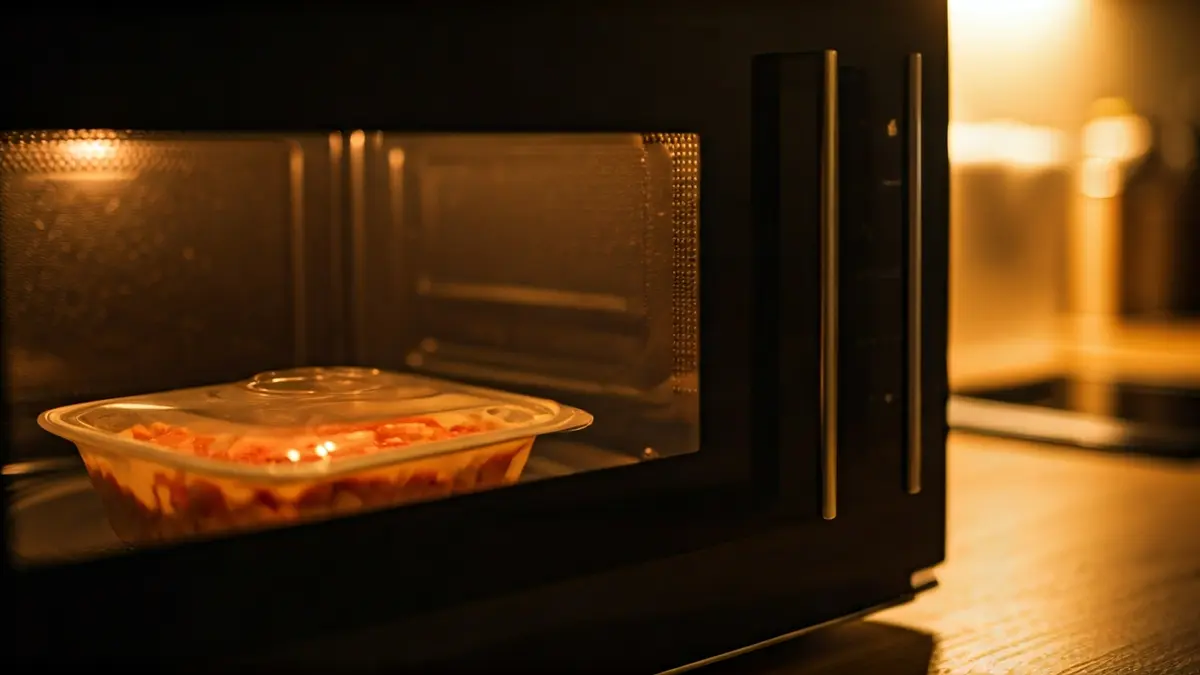 Imagen genérica de una comida precocinada calentándose en un microondas.