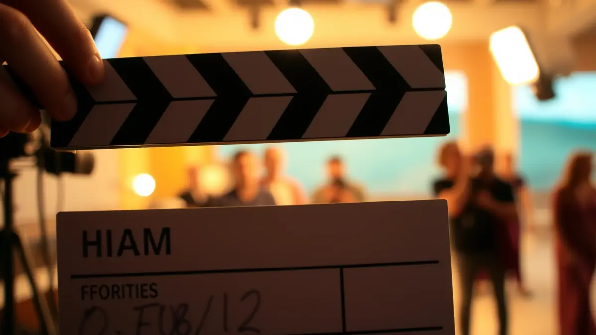 Generic image of a film clapperboard on a movie set.