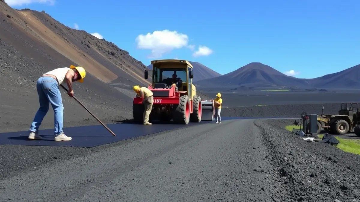 Trabajos de asfaltado en una carretera de La Gomera