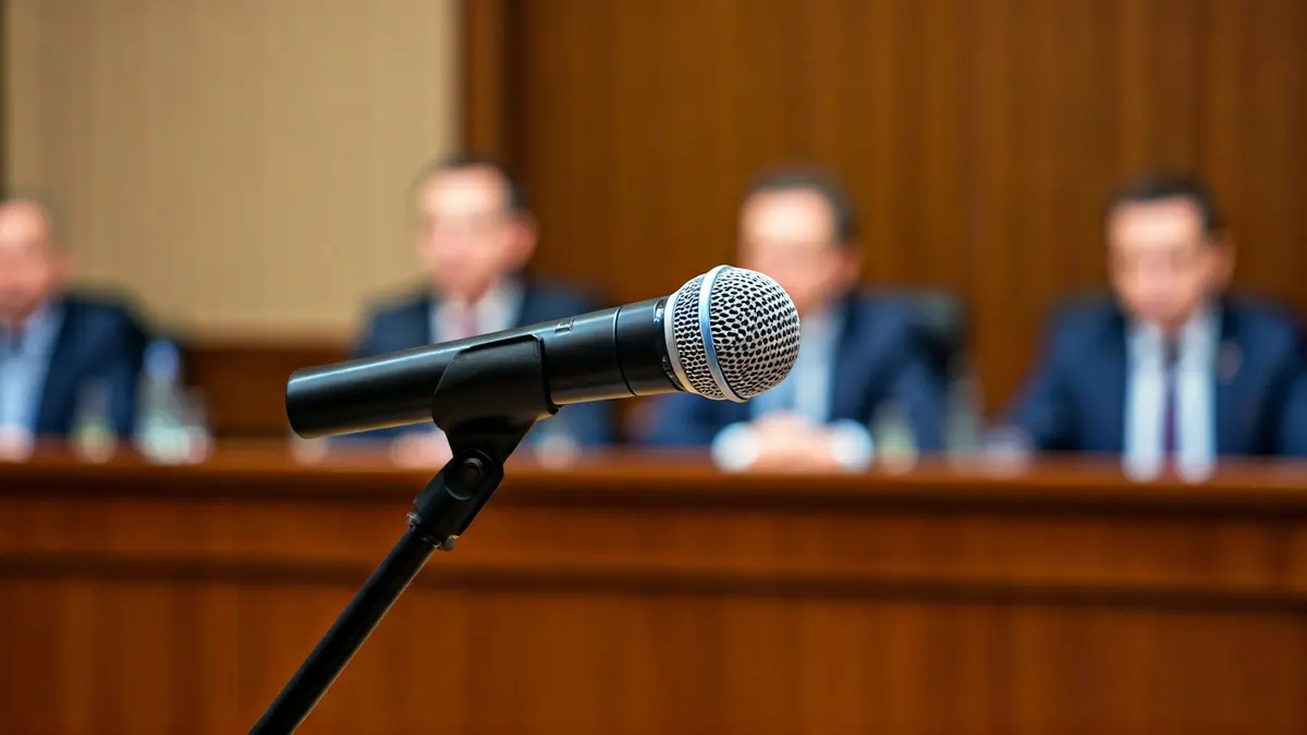 Generic image of a microphone on a podium, symbolizing a political statement or press conference.
