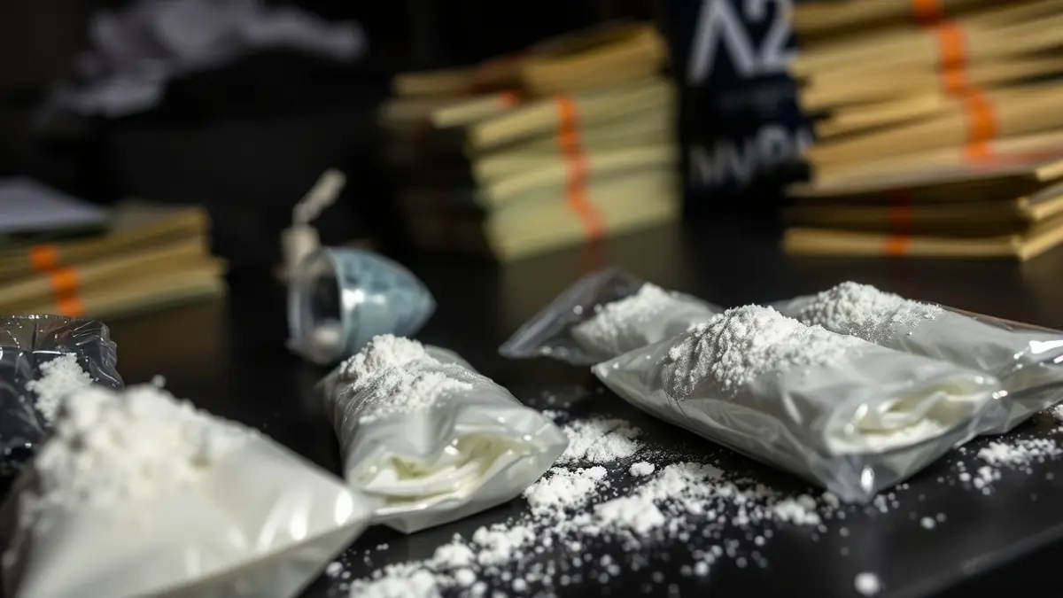 Imagen genérica de drogas incautadas y dinero en efectivo.