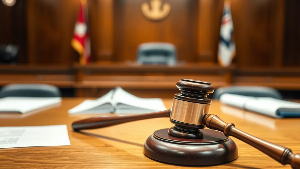 Generic image of a judge's gavel on a desk in a courtroom.