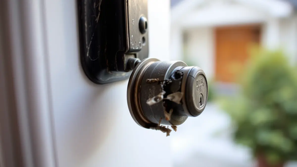 Generic image of a forced lock, symbolizing a break-in.