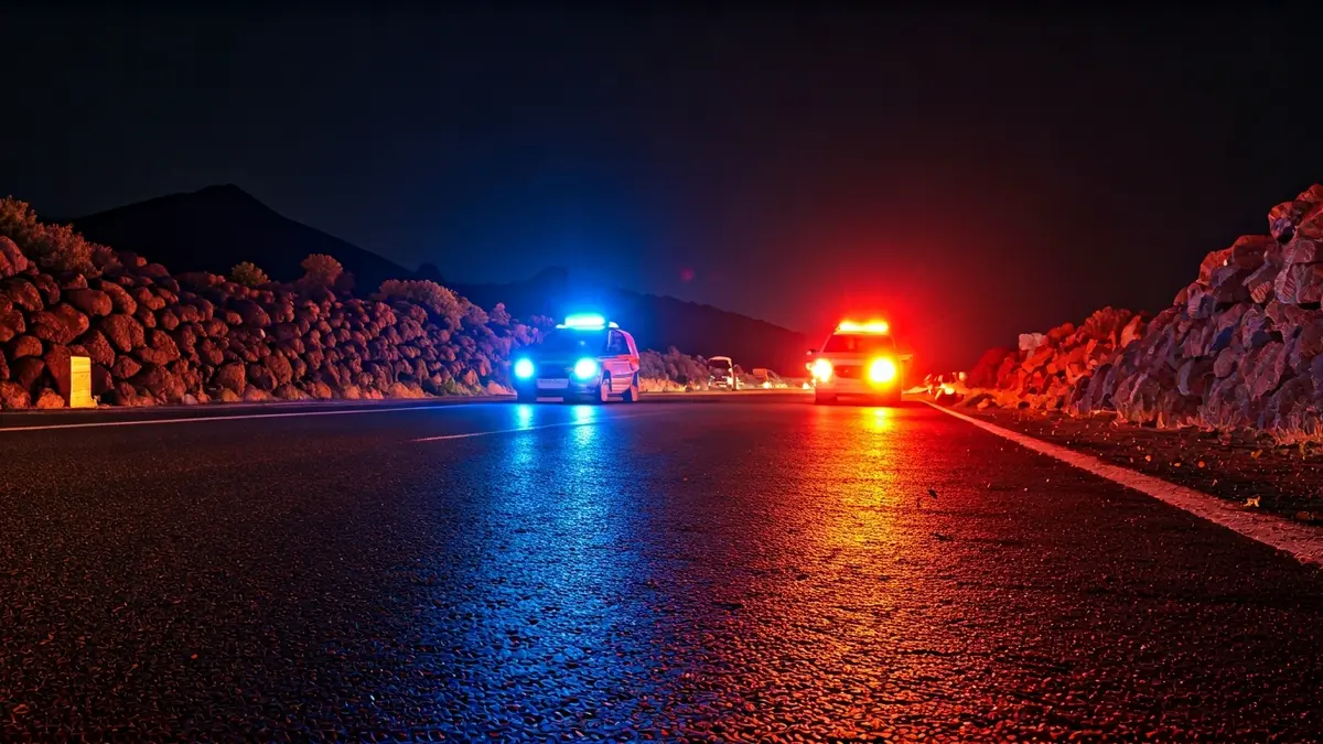Imagen genérica de luces de emergencia reflejadas en el asfalto mojado.