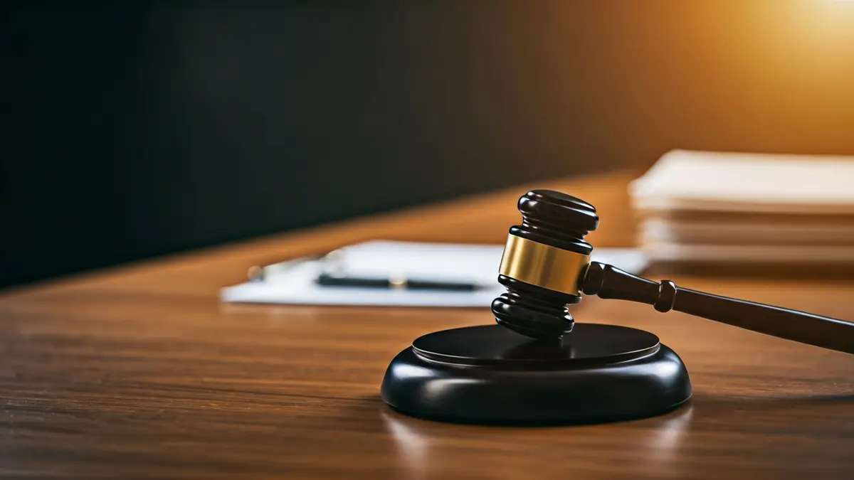 Imagen genérica de un mazo de juez sobre una mesa con documentos legales.