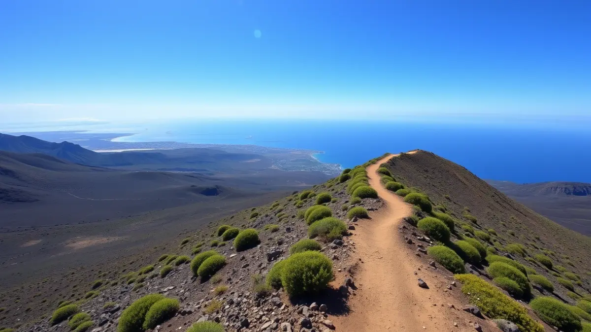 Image of a long-distance hiking trail in a Canarian volcanic landscape.