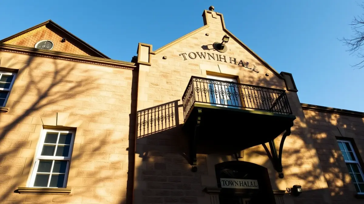 Imagen genérica de la fachada de un ayuntamiento tradicional con balcón y barandillas de hierro.