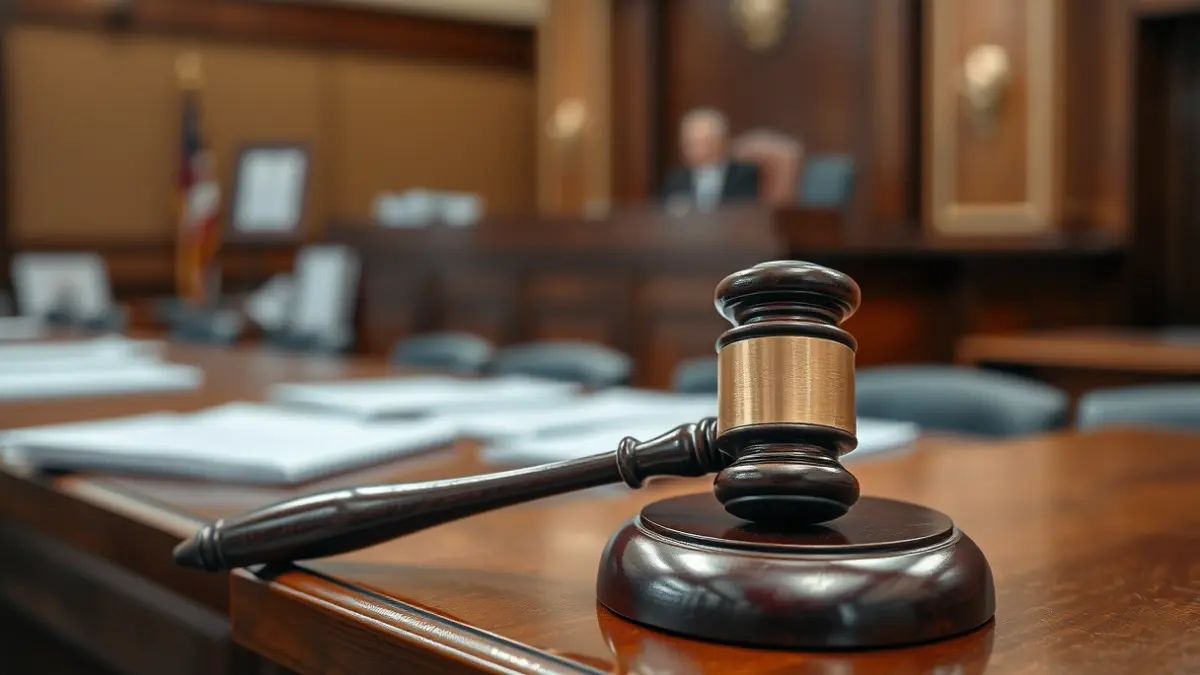 Generic image of a judge's gavel on a desk in a courtroom.