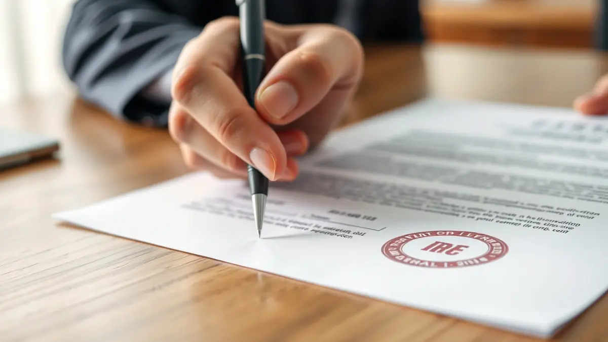 Generic image of a hand signing an official document, symbolizing bureaucracy and public contracting.