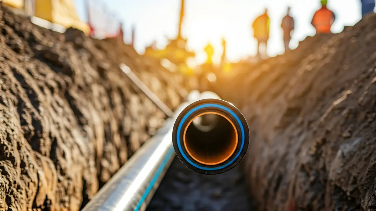 Imagen genérica de una tubería de agua siendo instalada en una zanja.