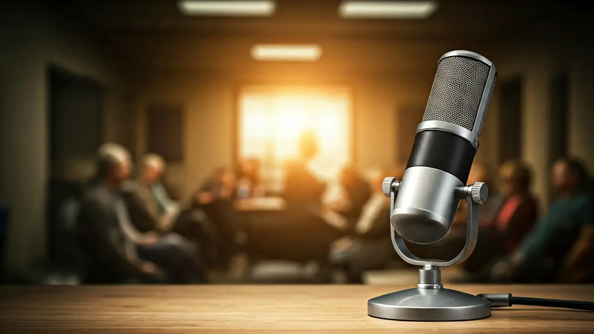 Generic image of a radio microphone in a recording studio.