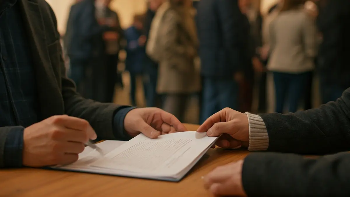 Imagen genérica de manos gestionando documentos, simbolizando un proceso administrativo.