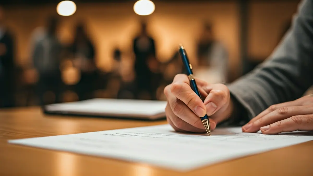 Generic image of a person filling out a form in a post office.
