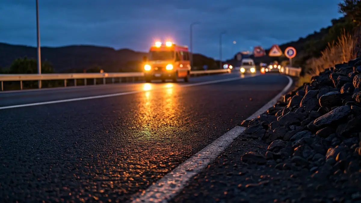 Imagen genérica de luces de emergencia en una carretera afectada por un desprendimiento en Tenerife.