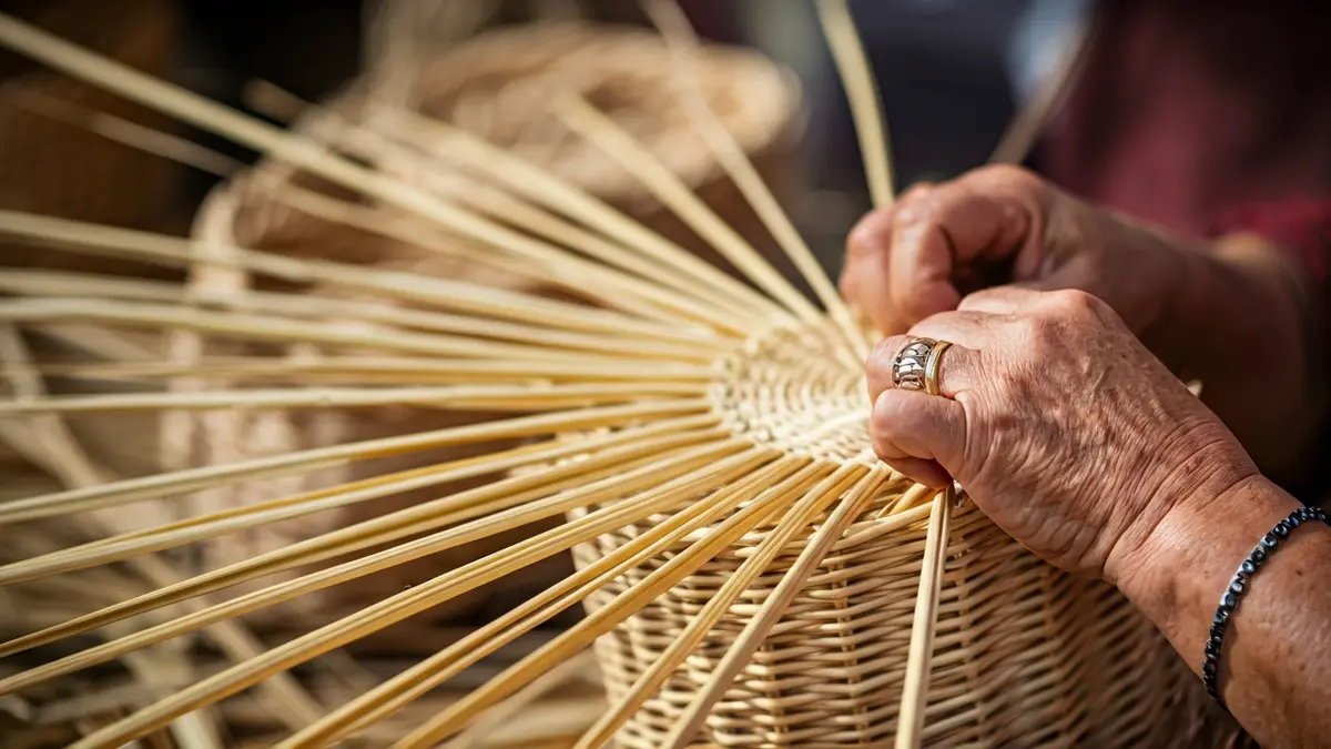 Image of artisan hands weaving a traditional Canarian basket.