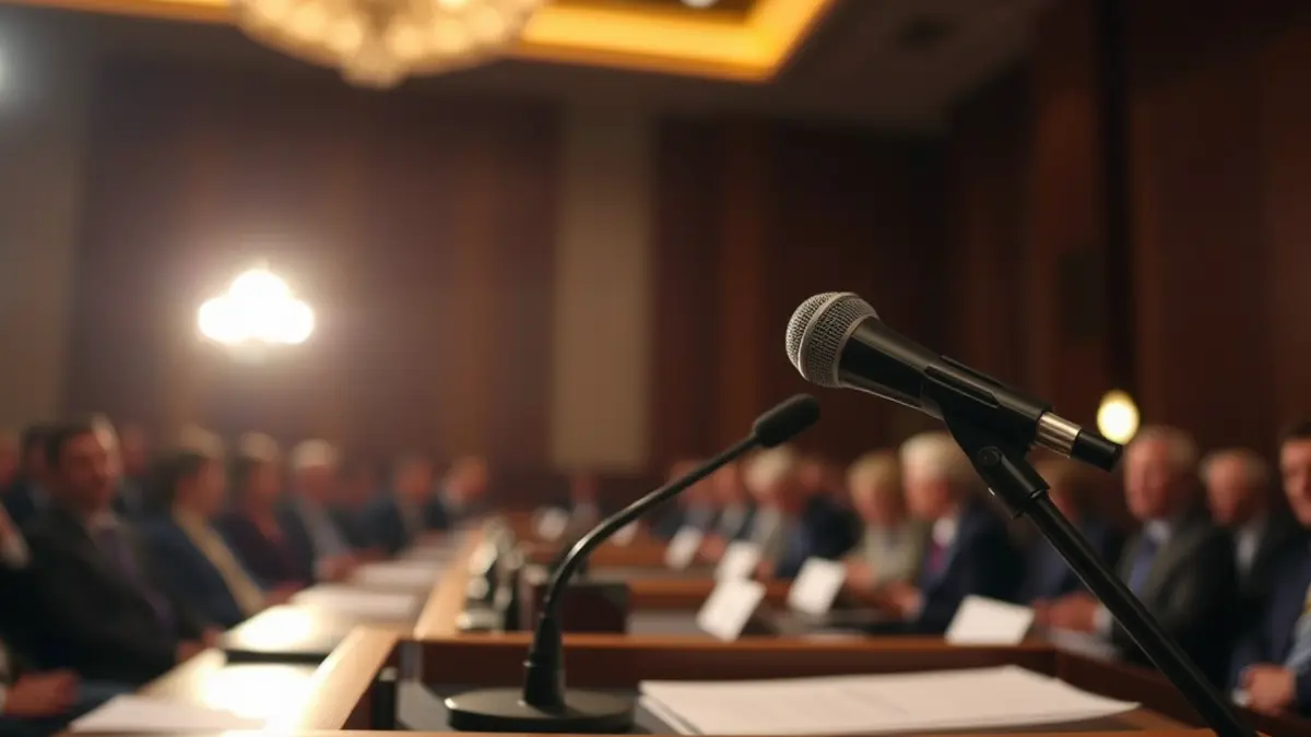Imagen genérica de un micrófono en un podio, simbolizando un debate político.