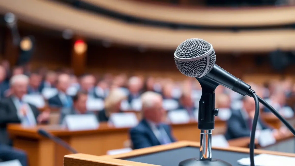Imagen genérica de un micrófono en un podio, simbolizando un debate político.