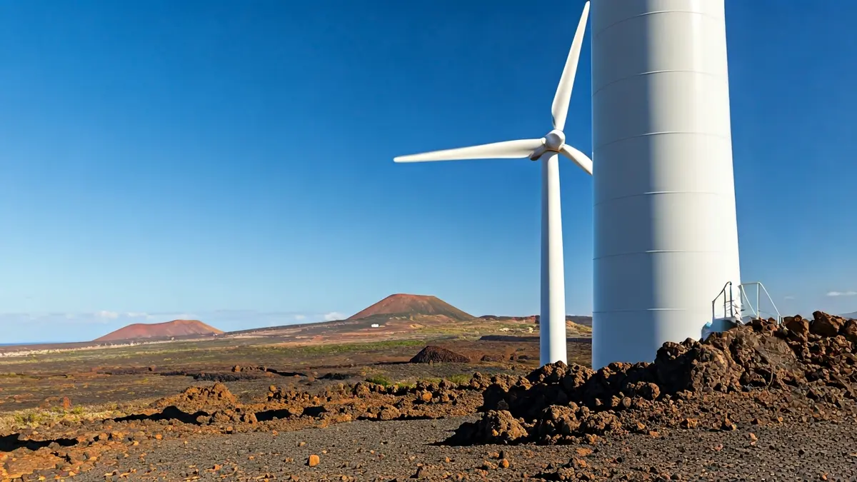 Imagen de la base de un aerogenerador en un paisaje árido de Gran Canaria.