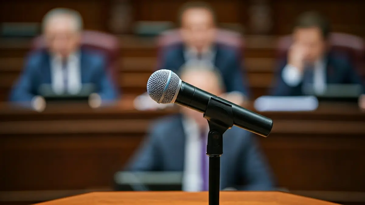 Imagen genérica de un micrófono en un podio durante un debate político.