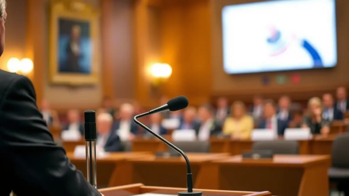 Generic image of a microphone on a podium, symbolizing a political debate or institutional meeting.
