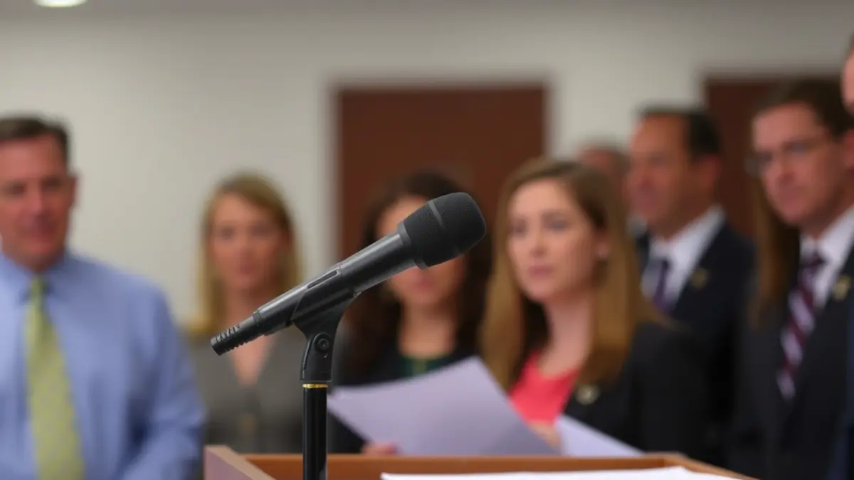 Imagen genérica de un micrófono en un podio durante una declaración oficial.