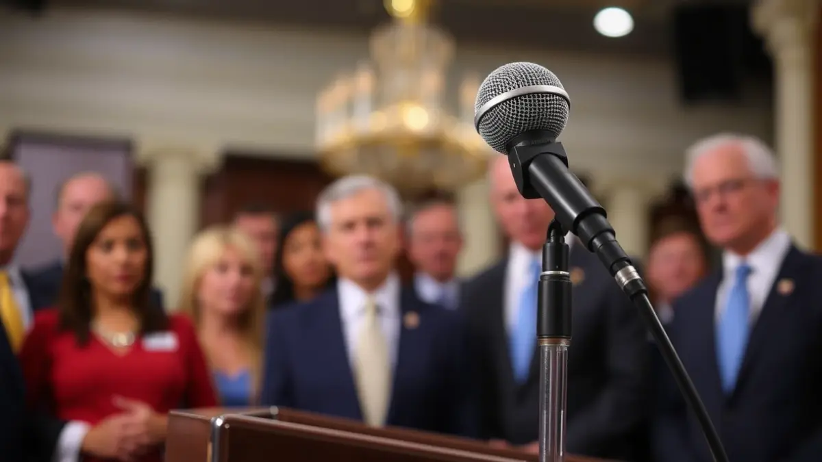 Imagen genérica de un micrófono en un podio, simbolizando un debate político o una declaración oficial.