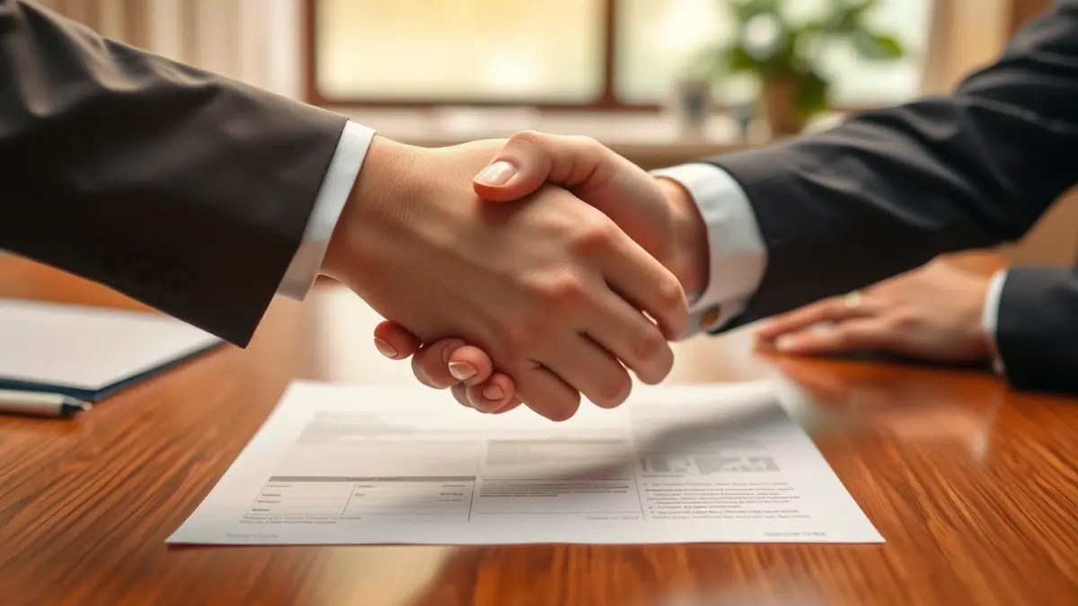 Imagen genérica de dos personas estrechándose las manos sobre un escritorio, simbolizando un acuerdo o negociación.