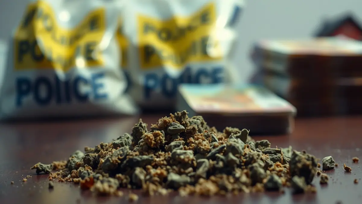 Sustancias estupefacientes incautadas y dinero en efectivo tras una operación policial.