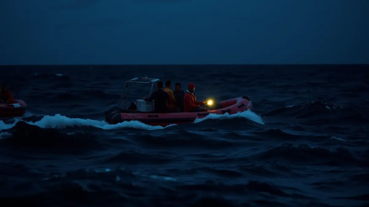 Imagen de una embarcación neumática sobre el mar en condiciones adversas.