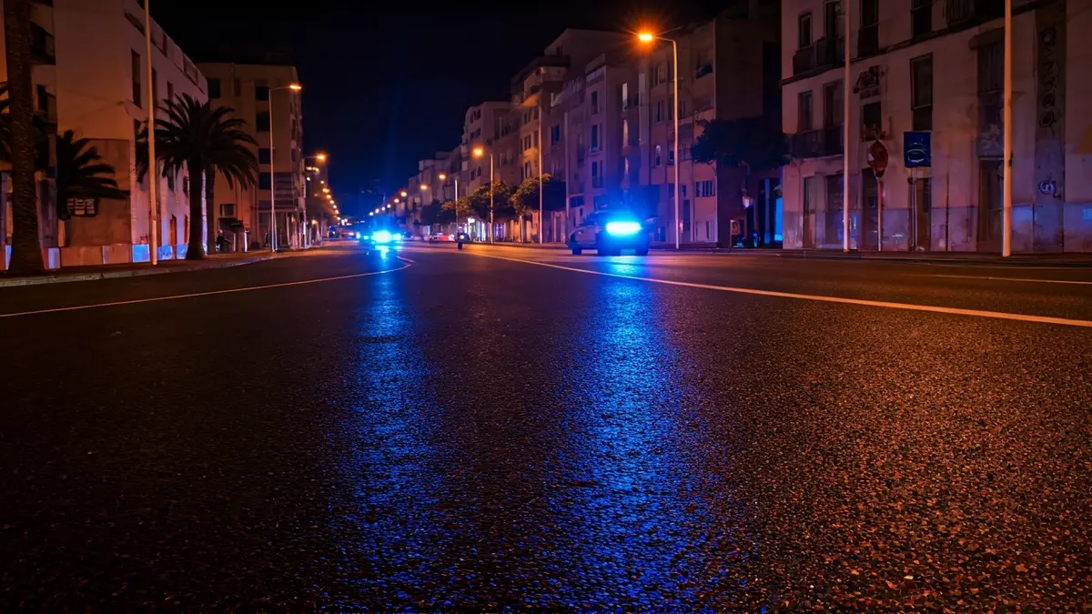 Imagen genérica de luces de emergencia reflejadas en el asfalto mojado.