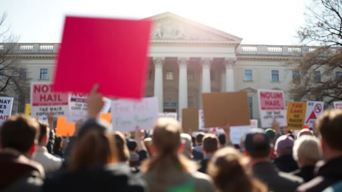 Generic image of a demonstration in front of a government building.