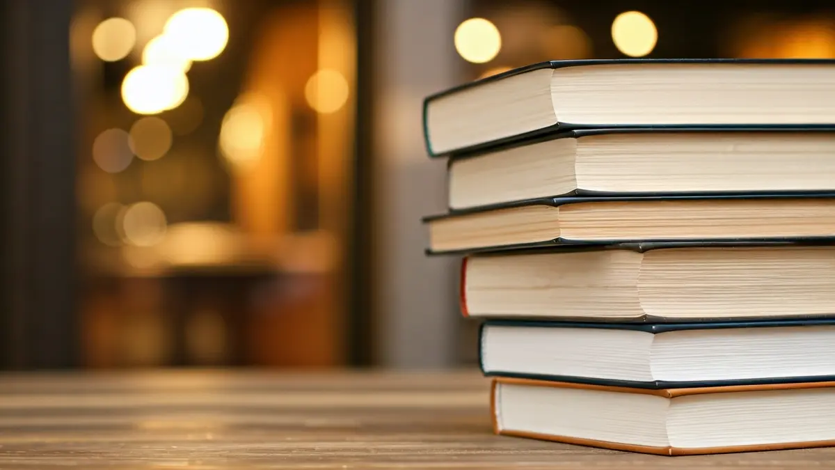 Imagen genérica de libros antiguos en una mesa de madera, con un fondo de biblioteca desenfocado.