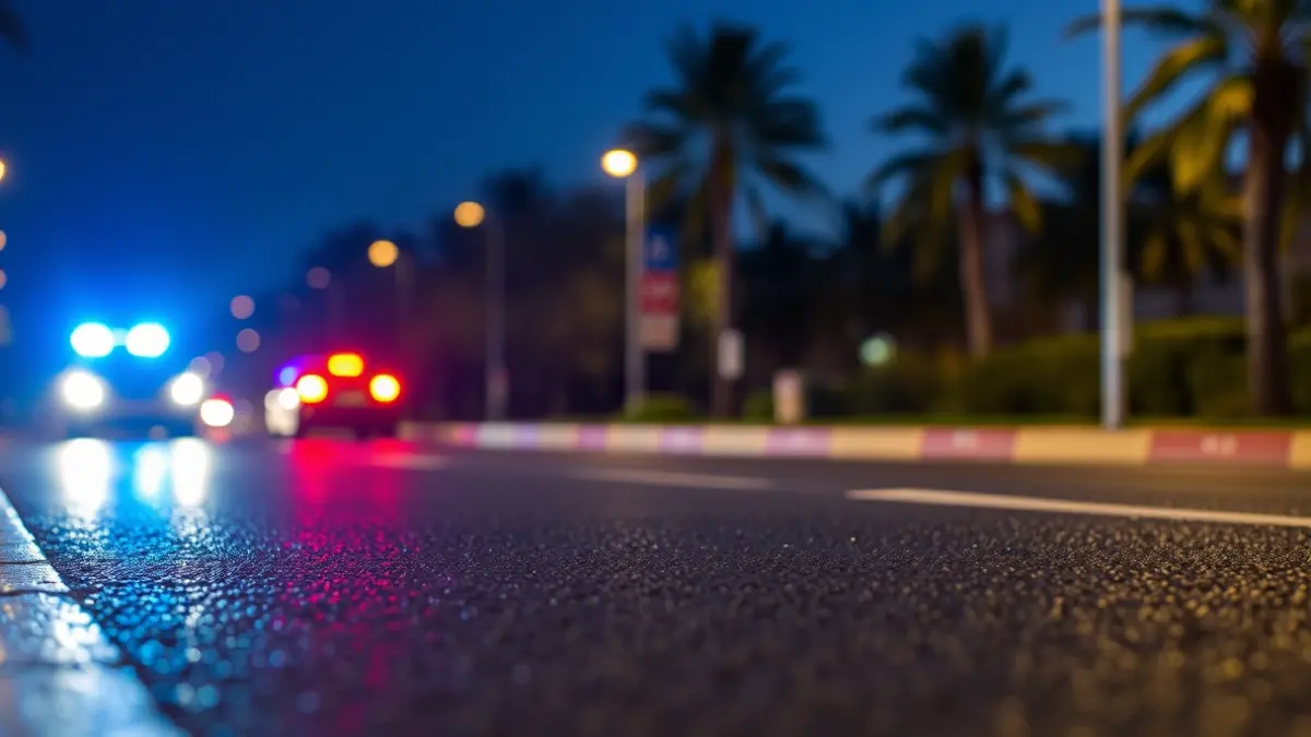 Generic image of emergency lights on wet asphalt at night.