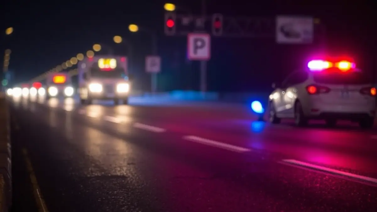 Generic image of emergency lights at night after a traffic accident.