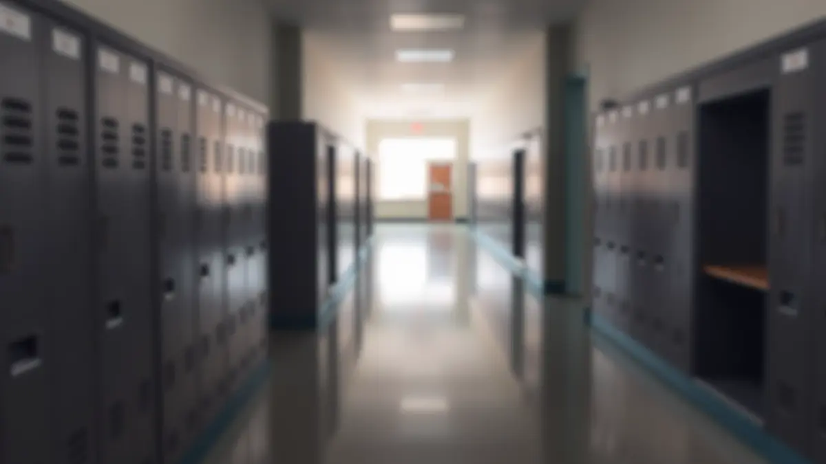 Generic image of an empty school hallway, with lockers and classrooms in the background, suggesting the absence of classes.
